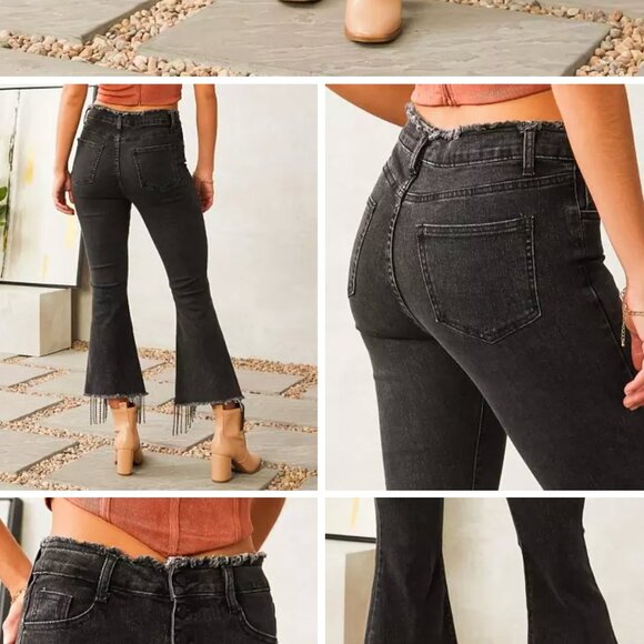 Buckle Blue B Collection Rhinestone Fringe Cropped Flare Jeans – Size Small - Picture 2 of 15